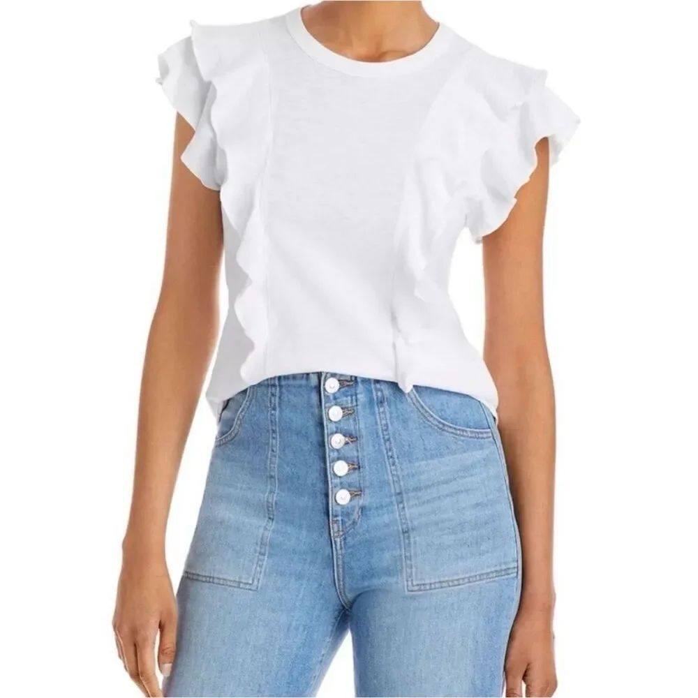 Veronica Beard Bea Ruffled Cotton T-Shirt S